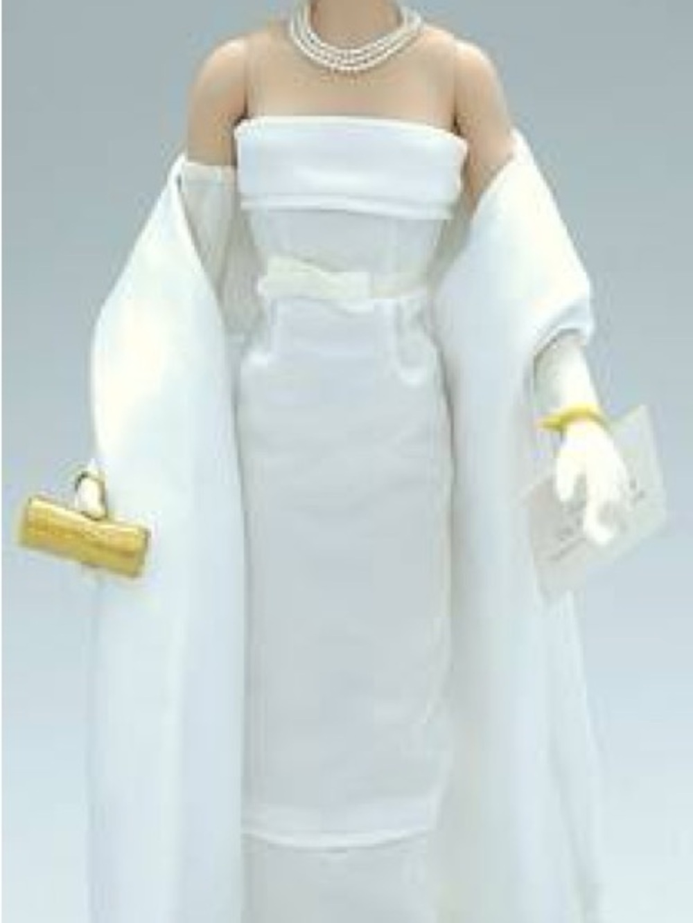 Franklin Mint Elegant White Strapless Gown with Shawl and Gold Accents